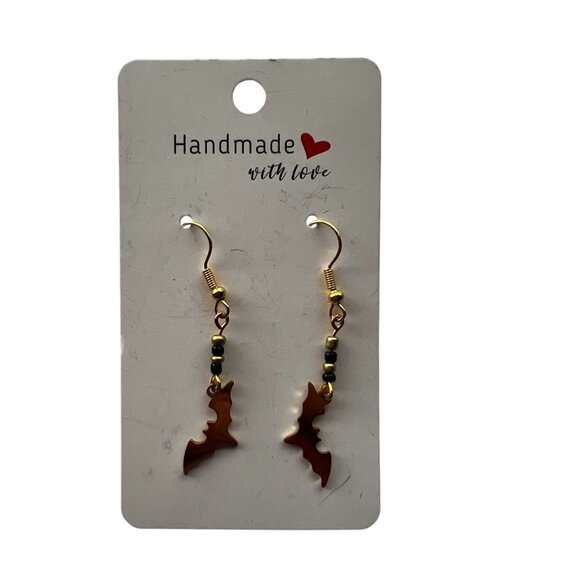 Batman Inspired Gold & Black Bat Earrings NWOT - Picture 2 of 4